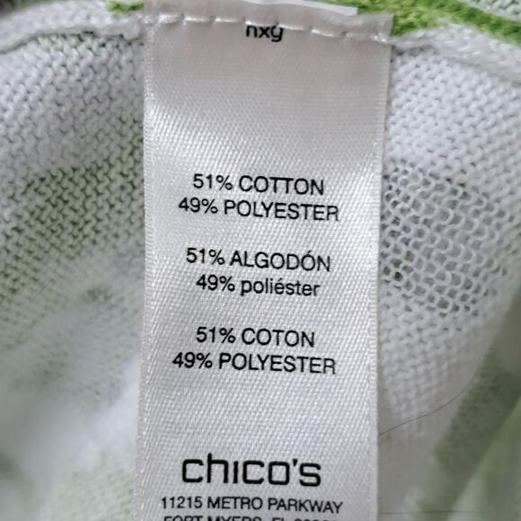 Chico's Tianna Cardigan 1 M Ikat Burnout Open Front 3/4 Sleeve Knit Green White‎ - Picture 8 of 9